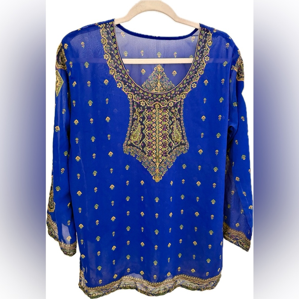 Blue and Gold Embroidered Women's Top